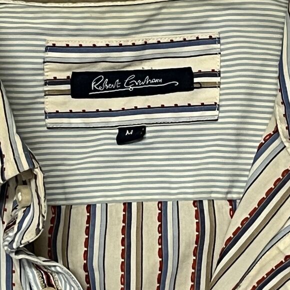 Robert Graham Button Down Shirt Mens Medium Flip Cuffs Striped Multicolor‎ - Picture 3 of 10